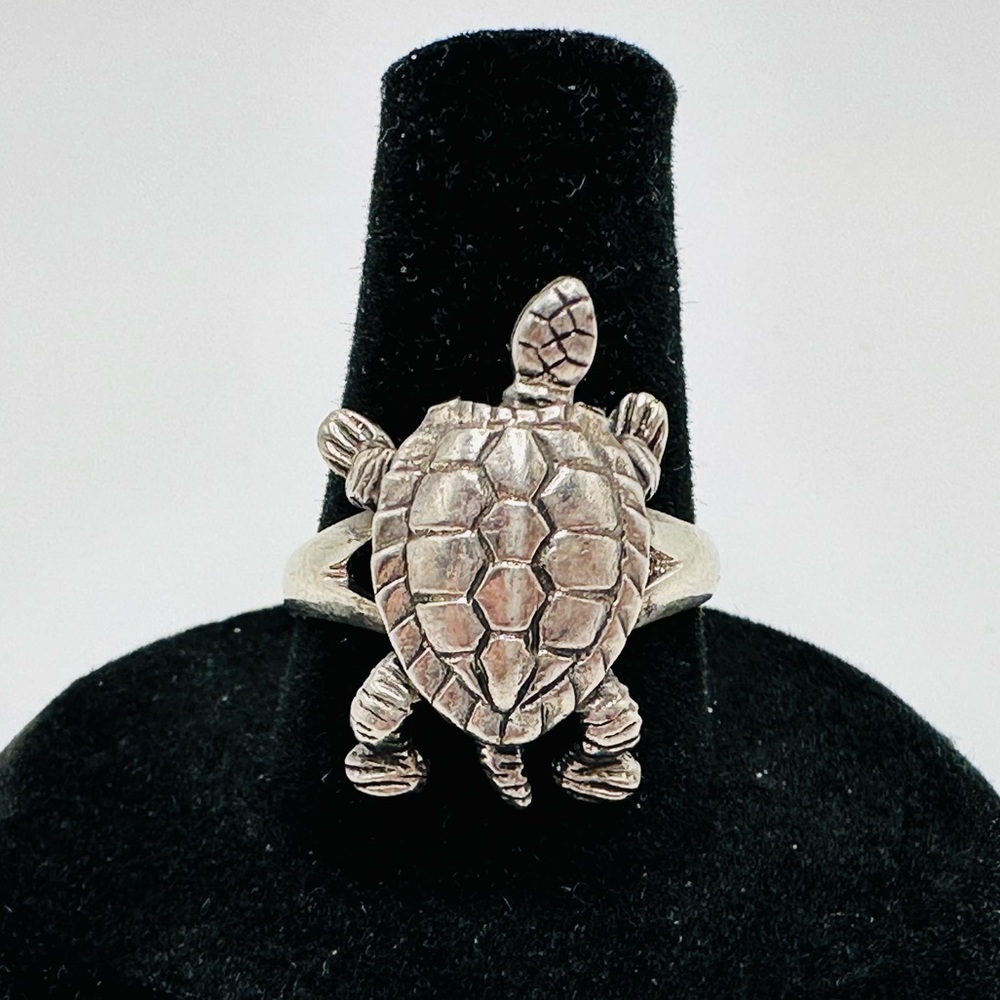 STERLING SILVER 925 Vintage Moveable Turtle Ring, Size 6.75